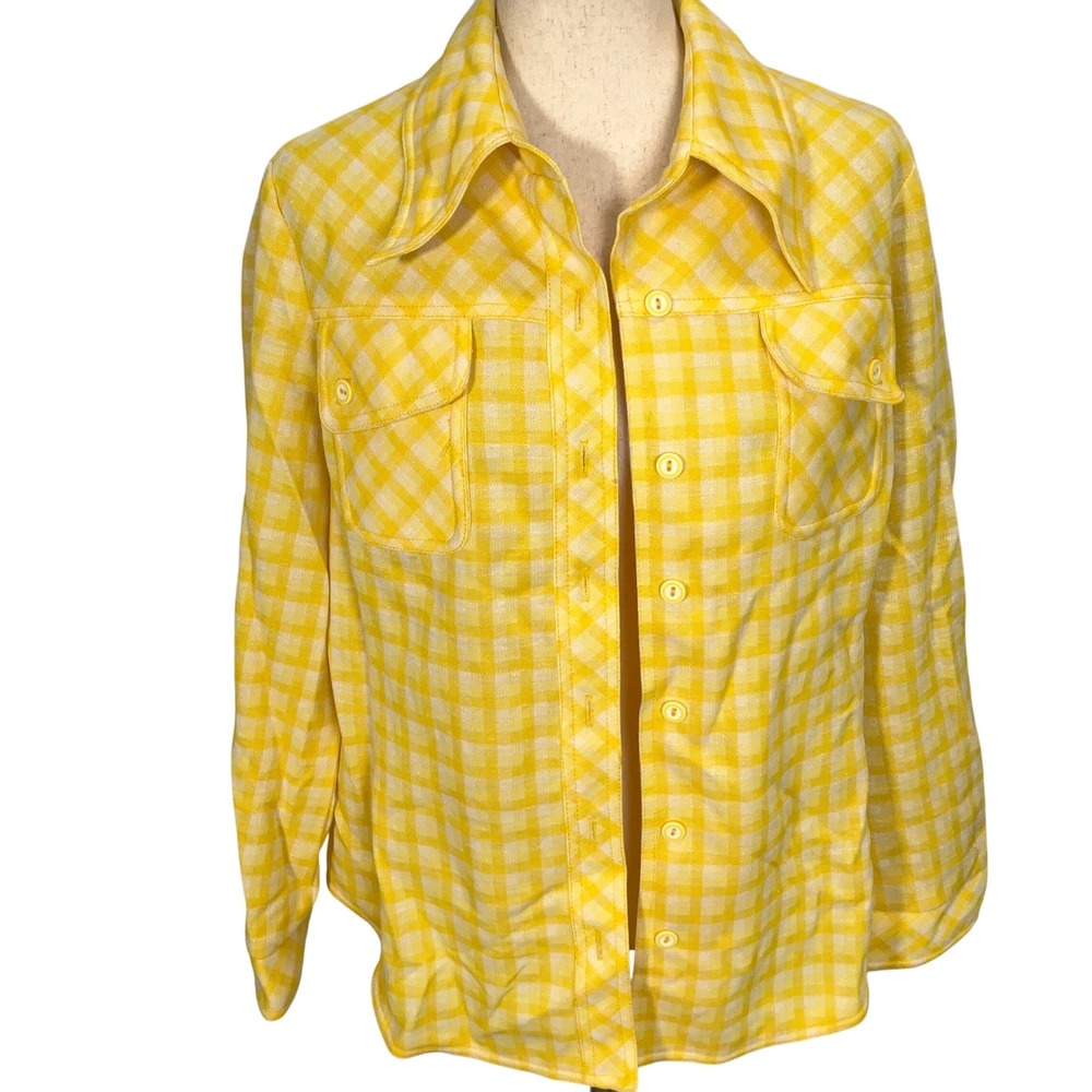 Alex Colman California  Shacket Women 18 Yellow Plaid Gingham Shirt‎ Hippie 70s